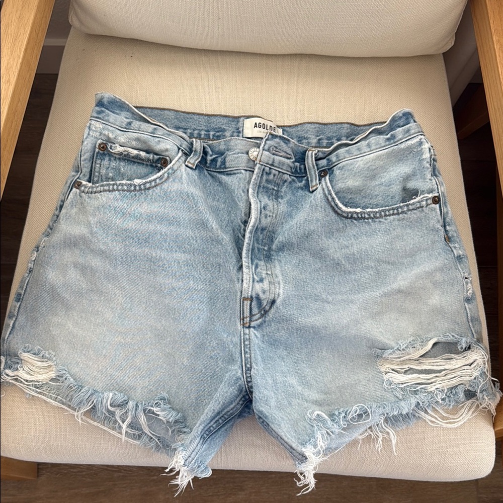 Agolde Blue Jean Shorts Distressed Raw Hem